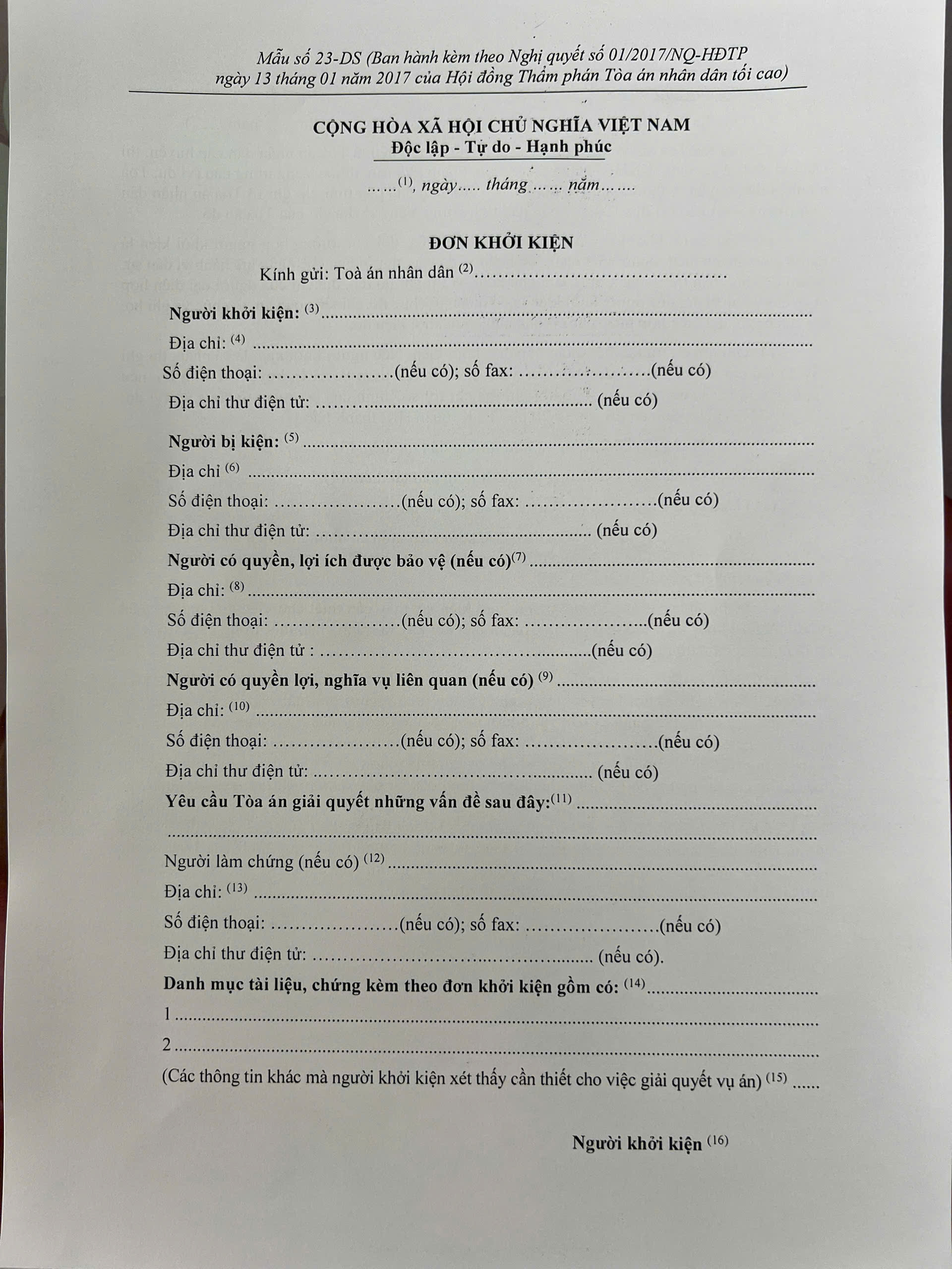 MẪU ĐƠN KHỞI KIỆN VÀ HƯỚNG DẪN VIẾT ĐƠN KHỞI KIỆN